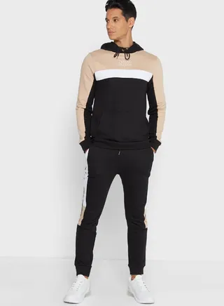 Colour Blocked Co-Ord Set Black/Beige/White 