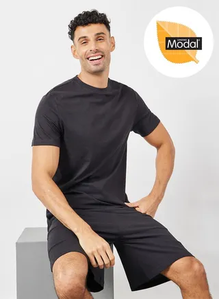 Solid Round Neck T-Shirt & Shorts Set 