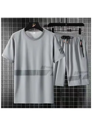 Men's Summer Loose Casual Sports Short Sleeve Shorts Quick Dry Breathable Set 