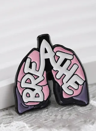 Distinctive and elegant medical pin brooch with lung design and the phrase breathe beautiful accessory 