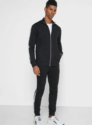 High Neck Zip Sweat Shirt And Sweatpants Black 