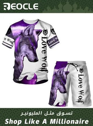 Men's Sportswear 2-piece Summer Fashion 3D Lion Print Set New T-shirt Shorts 