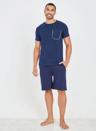 Contrast Piped Pocket Detail T-shirt and Short Set 