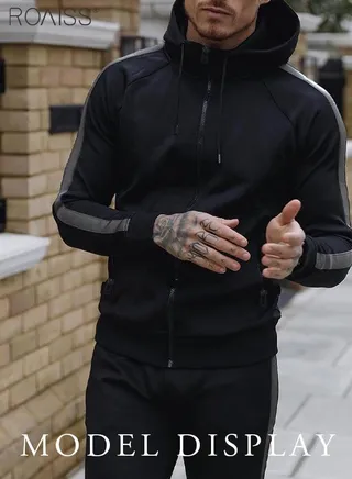 2 Piece Casual Sports Suit Men'S Daily Fitness Commuting Hooded Long Sleeve Top And Elastic Waist Drawstring Pants Set 