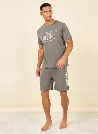 Weekend Print Crew Neck T-shirt and Short Set 