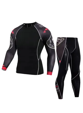 Men's Sports Running Set Compression Shirt + Pants Skin-Tight Long Sleeves Fitness Tracksuit Gym Yoga Suit 