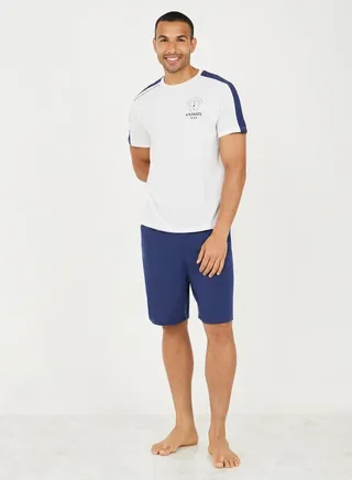 Tape Detail Minimal Print T-Shirt & Short with Pocket Set