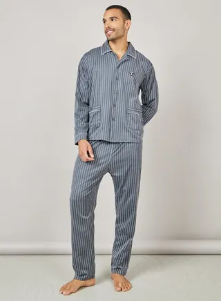 Striped Pocket Woven Shirt and Pyjama Set with Badge Detail 