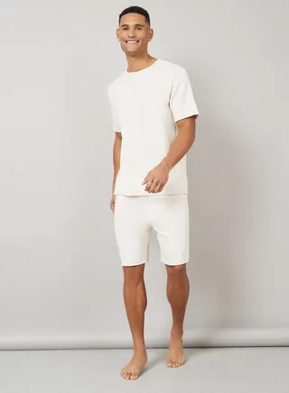 Waffle Knit Round Neck T-Shirt & Short Set 