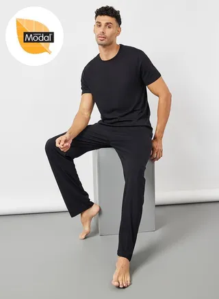 Solid Round Neck T-Shirt & Pyjama Set 