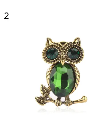 Rhinestone Cartoon Owl Brooch Pin 