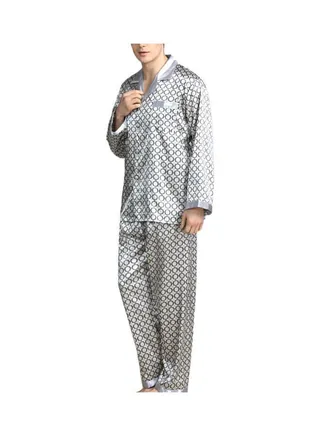 2-Piece Printed Silk Pyjama Set Silver Circle 