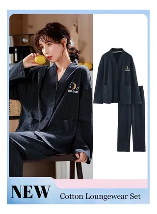Couple Pajamas Set Long Sleeves Sleepwear for Men and Women Cute Plus Size Loungewear Spring Autumn Home Clothes Gift Boyfriend Girlfriend Husband Wife 