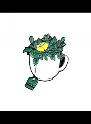 Tea Cup Design Brooch With Flowers 