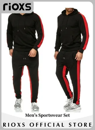 Mens Sportswear Set Hooded Sweatshirt And Sweatpants Casual Sports Hoodie Top And Trousers Set Loose Fit 