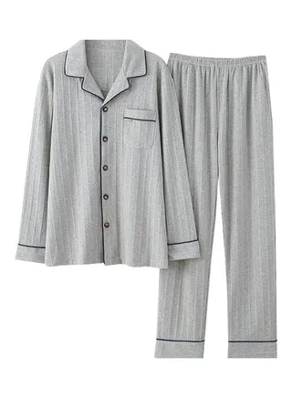 2-Piece Striped Pyjama Set Grey/Black 