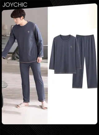 New Style Spring and Autumn Winter Men's Pajamas Modal Skin-friendly Long Sleeve Youth Home Sleepwear Comfortable Breathable Loungewear Dark Grey 
