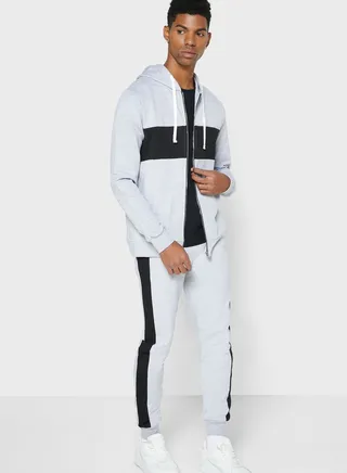 Colourblock Tracksuit Set Grey 