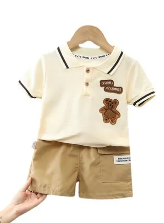 Boys Summer Outfits Short Sleeve T-Shirt & Shorts Sets Playwear Clothes 2 Piece 1-2Y（for height 78cm-85cm） 