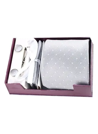 Polka Dot Printed Necktie With Cufflinks Set Grey/White 