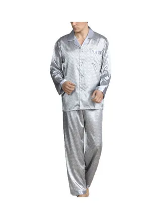 2-Piece Printed Silk Pyjama Set Silver Grey 