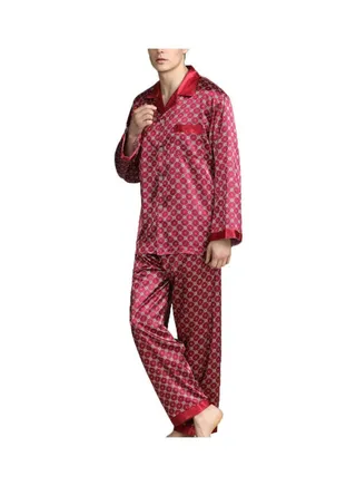 2-Piece Printed Silk Pyjama Set Deep Red 