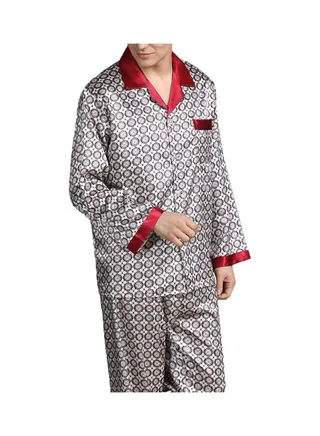 2-Piece Printed Silk Pyjama Set Red Circle/Grey 
