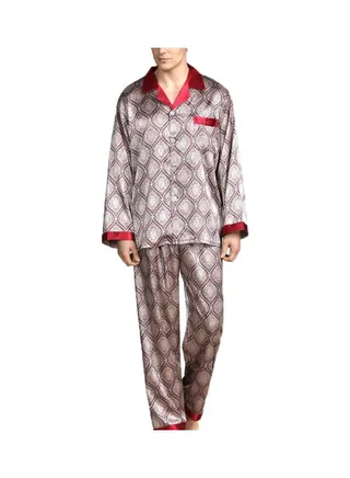 2-Piece Printed Silk Pyjama Set Red Square/Grey 