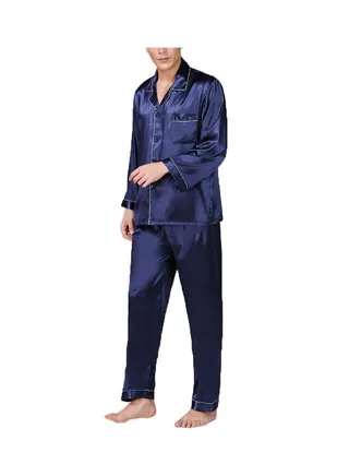 2-Piece Printed Silk Pyjama Set Blue White Side 