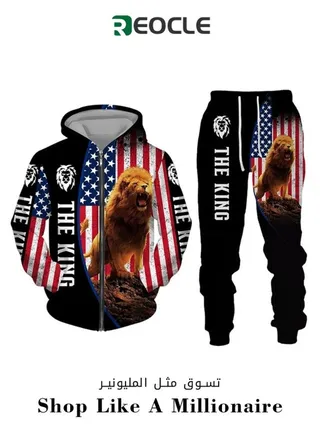 Men's 2 Pcs Hoodie Set Sweatshirt Suit 3D Printed Long Sleeve Hoodie with Zipper Trackpant Casual Suit 