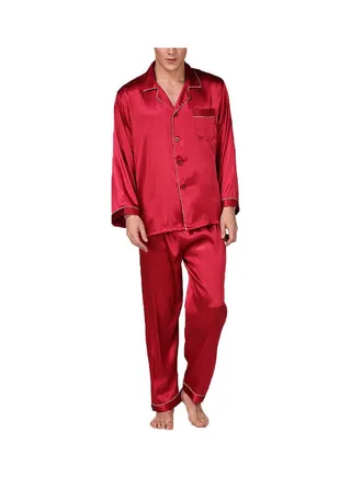 2-Piece Printed Silk Pyjama Set Red White Side 