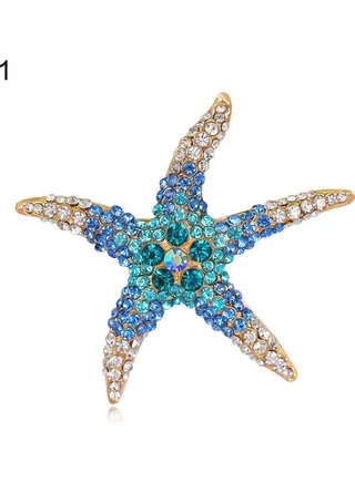 Rhinestone Beach Starfish Brooch Pin 