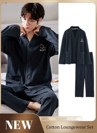 Couple Pajamas Set Long Sleeves Sleepwear for Men and Women Cute Plus Size Loungewear Spring and Autumn Home Clothes Gift for Boyfriend Girlfriend Husband Wife 