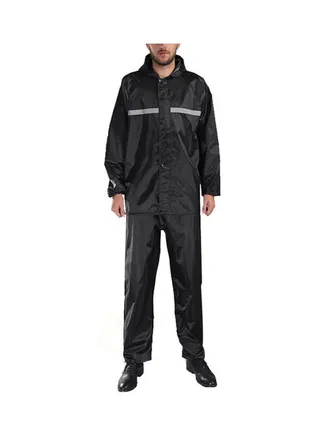 Windproof Reflective Hooded Raincoat With Pants Black 