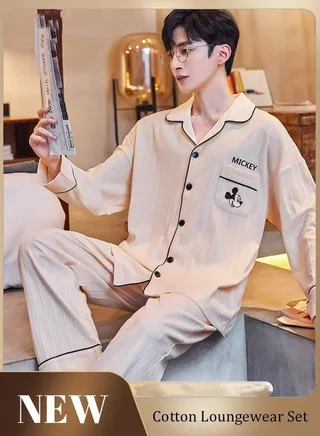 Couple Pajamas Set Long Sleeves Sleepwear for Men and Women Cute Plus Size Loungewear Spring and Autumn Home Clothes Gift for Boyfriend Girlfriend Husband Wife 