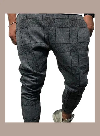 Fashion 3D Plaid Print Pocket Trousers Pencil Pants Casual Sports Gym Wear multicolour 