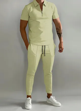 New Men's 3D Printed Gradient Short Sleeved Polo Pants Casual Two-Piece Set 