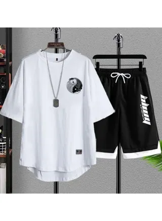 Summer Men's Plus Size Plus Short Sleeve Shorts Set Two Pieces 