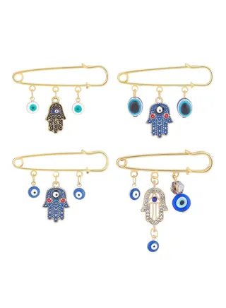 Evil Eye Pin, 4Pcs Evil Eye Pin Good Luck, Unique Design High Durability Premium Material Brooch, Blue Eye Pendants Golden Pin Tiny Lapel Pin Brooches Jewelry for Unisex 