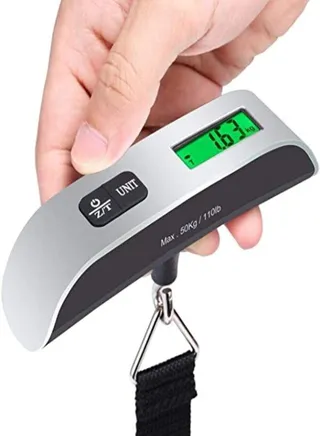 Electronic Luggage Scale High Accuracy 110lb/50kg Digital Hanging Luggage Scale with LCD Display, Ultra-Portable Travel Weight Scale with Temperature Monitor & Batteries 