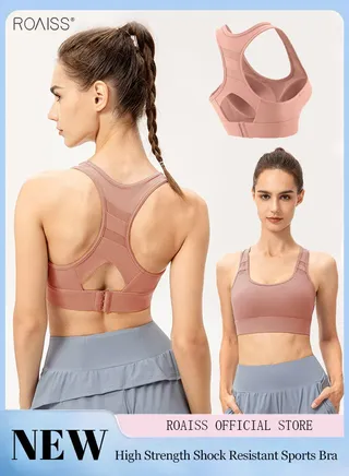 Women'S Shockproof Thin Sports Bra Integrated Fixed U-Neck Wide Shoulder Strap Vest High Strength Support Fitness Vest With 3-Row 3-Hook Closure Design On The Back 