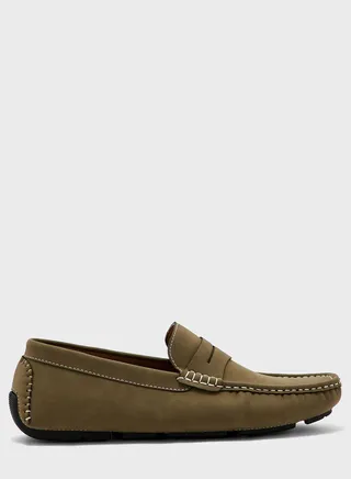 Saddle Detail Textured Loafers