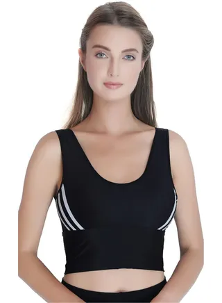 Women's Nylon Longline Padded Wire Free Sports Bra, Black 