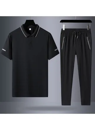 Ice Silk Short Sleeved POLOT T-shirt and Pants Quick Drying Two-piece set 