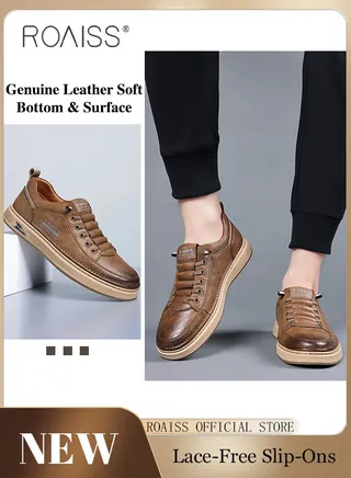 Men Leather Slip On Business Casual Loafers Soft Suede Men Shoes Men Slip Ons without Laces Easy to Wear Lazy Shoes 