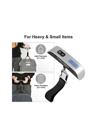 Digital Luggage Scale Electronic Suitcase Scale Weigh Balance Mini Electronic Baggage Travel Fruits Vegetables Hand held Weight Balance 50kg Silver 