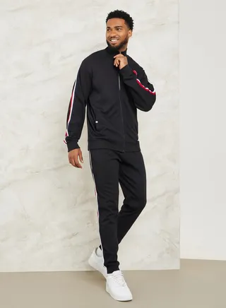 Shoulder Tape Detail Zip Through Interlock Tracksuit