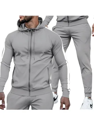 Mens Tracksuit with Zipper Pockets Full Zip Hoodie Sweatsuit 2 Pieces Athletic Sports Casual Sweat Suits 