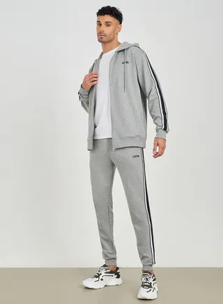 Contrast Print Hooded Zip Through Terry Tracksuit 