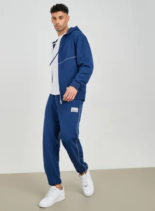 Contrast Piping Detail Zip Through Fleece Tracksuit 